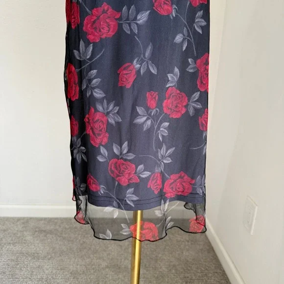 Y2K Eye Candy Vintage 90s Red Rose Floral Slip Dress Small Whimsygoth Grunge - Picture 4 of 9